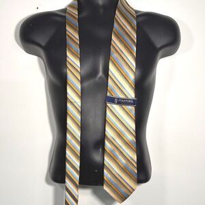 Stafford Essentials Mens Yellow Blue Stripe Work Necktie‎ Polyester Academia Tie